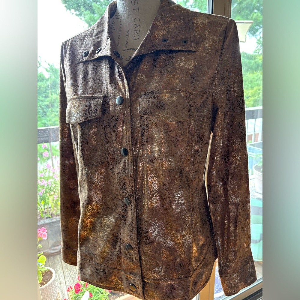 Jean Jacket Style Bronzed Metallic Top,  Leather Look
New/Still in packaging (M)